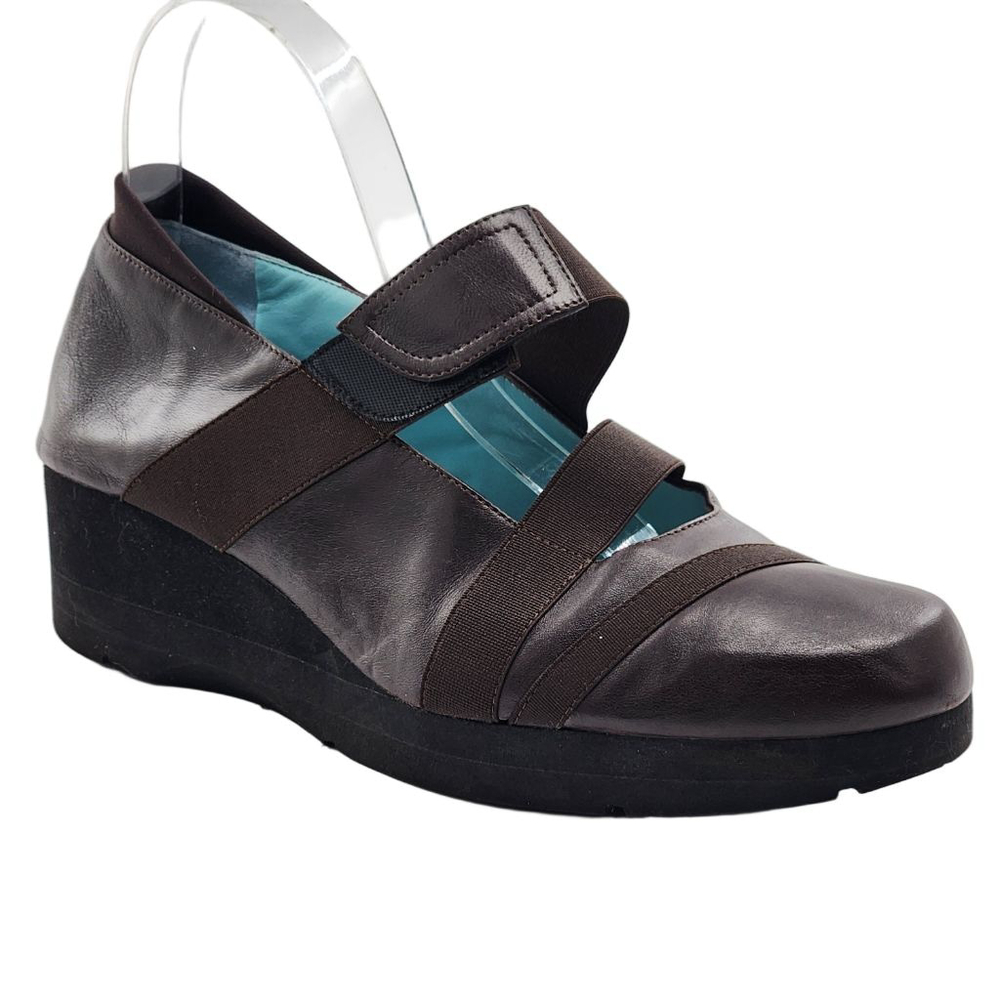 THIERRY‎ RABOTIN Lightweight Leather Wedge Mary Jane Shoes Size 39 Brown